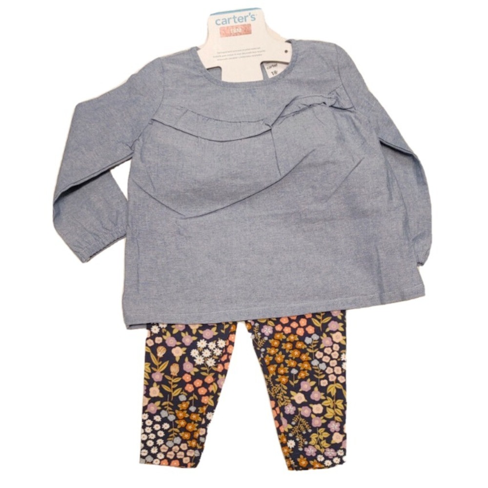 NWT Carters Chambray Top &‎ Floral Legging 2 Piece Set Size 9-12M